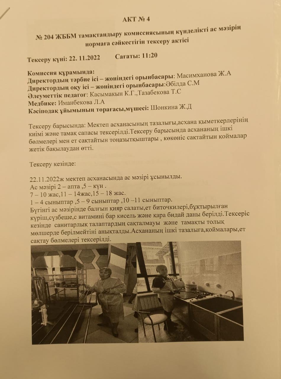 Тамақ сапасын тексеру мониторингі